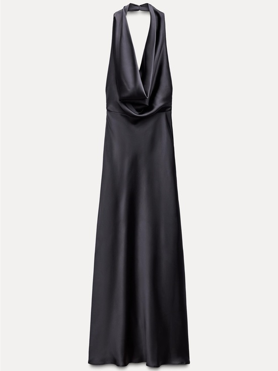 Zara Dresses & Skirts - Zara Satin Effect Open Back Midi Dress in Black